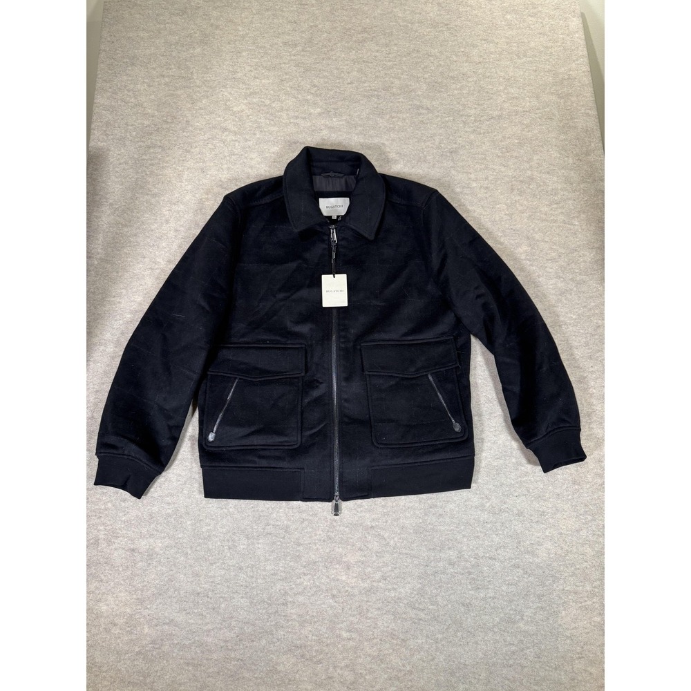 Bugatchi Jacket Mens XL Black Wool Bomber Full Zip Lined Pockets HX4004J4
